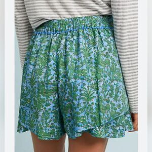 Ett Twa Anthropologie Simone Tiered Shorts Green Blue Floral Size XS